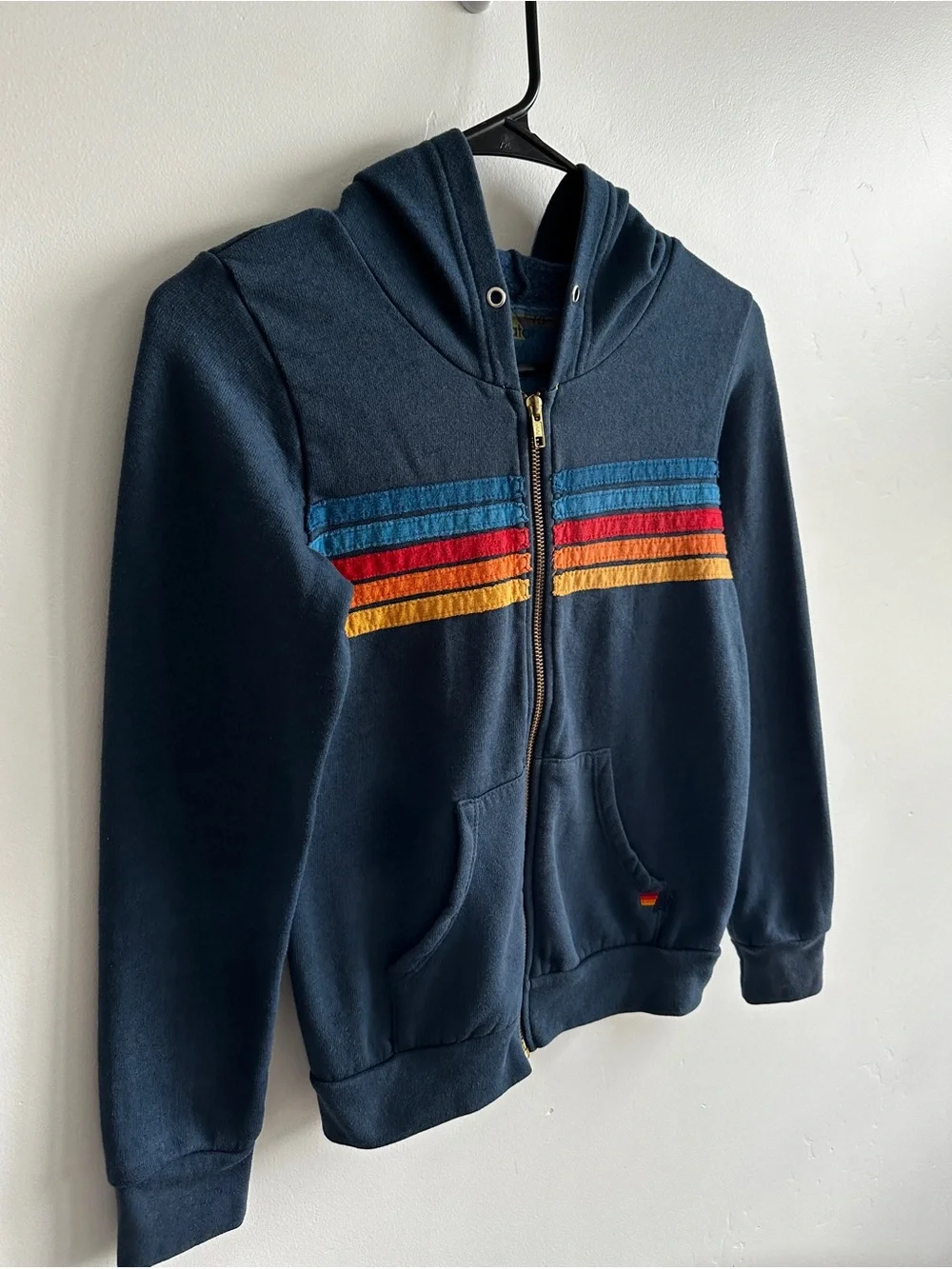 Aviator Nation Kid’s Unisex 5 STRIPE HOODIE Royal Blue Size 10 - Picture 2 of 7
